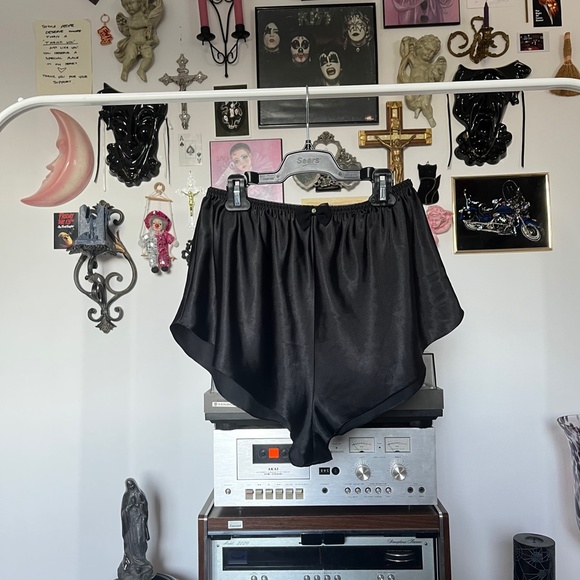 80s Silky Black Lingerie Pj Shorts Vintage - Picture 4 of 4